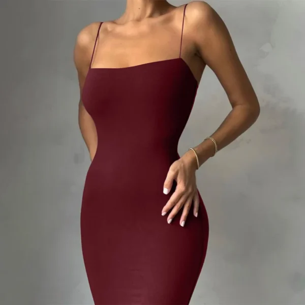 2024 Autumn Winter Women Solid White Black Strap Midi Dress Bodycon Sexy Streetwear Party Club Elegant Fashion Clothes - Image 5
