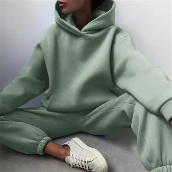 Women's Tracksuit Suit Autumn Fashion Warm Hoodie Sweatshirts Two Pieces Oversized Solid Casual Hoody Pullovers Long Pant Sets - Image 6