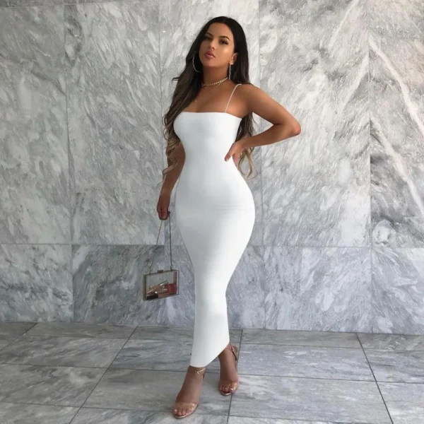 2024 Autumn Winter Women Solid White Black Strap Midi Dress Bodycon Sexy Streetwear Party Club Elegant Fashion Clothes - Image 2