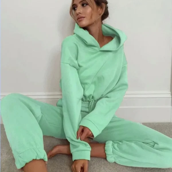 Winter Tracksuit Women Two Piece Set - Oversized Hoodie Sweatpants Solid Color Sportswear Suit |Casual Sweatshirt Trouser Set - Image 4