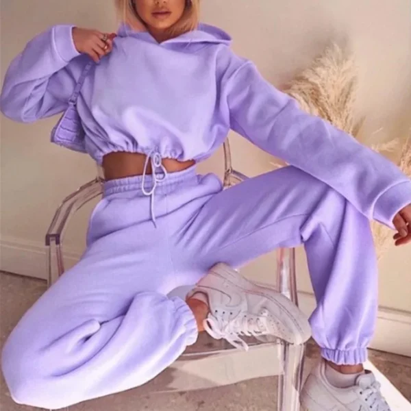 Winter Tracksuit Women Two Piece Set - Oversized Hoodie Sweatpants Solid Color Sportswear Suit |Casual Sweatshirt Trouser Set - Image 3