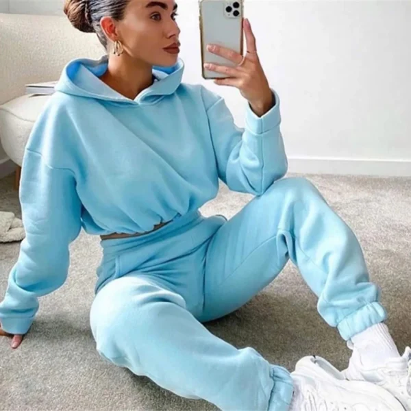 Winter Tracksuit Women Two Piece Set - Oversized Hoodie Sweatpants Solid Color Sportswear Suit |Casual Sweatshirt Trouser Set - Image 5