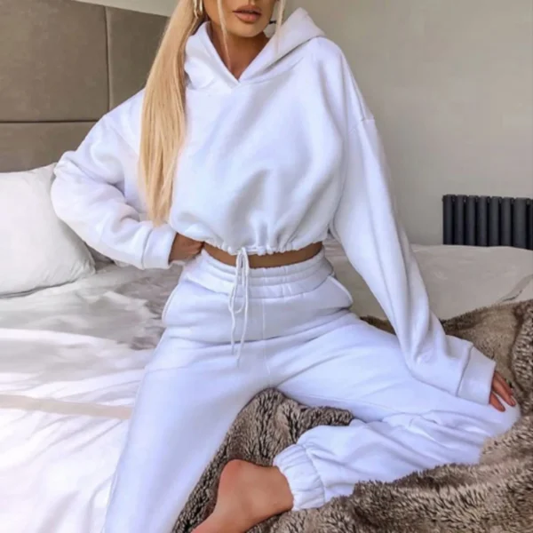 Winter Tracksuit Women Two Piece Set - Oversized Hoodie Sweatpants Solid Color Sportswear Suit |Casual Sweatshirt Trouser Set - Image 2
